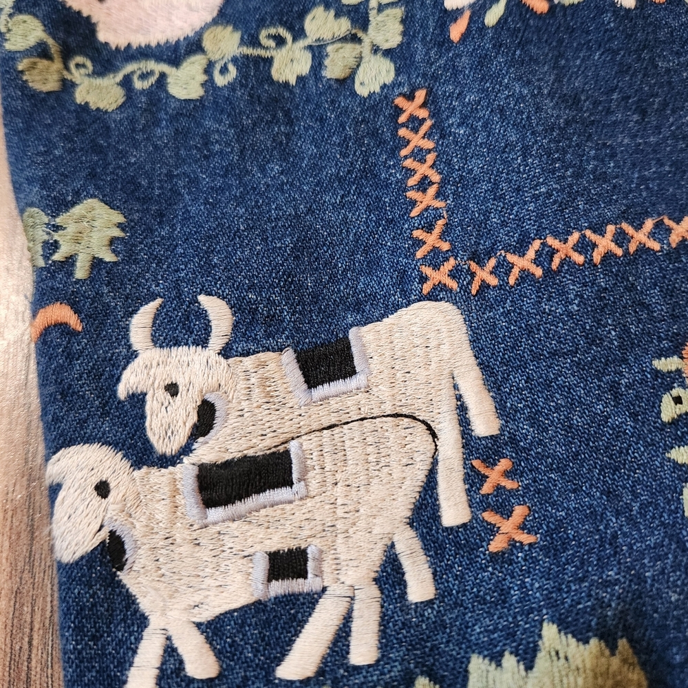 Vintage Casey Coleman Noah's Ark Animals Denim Vest 2X India - Picture 4 of 12